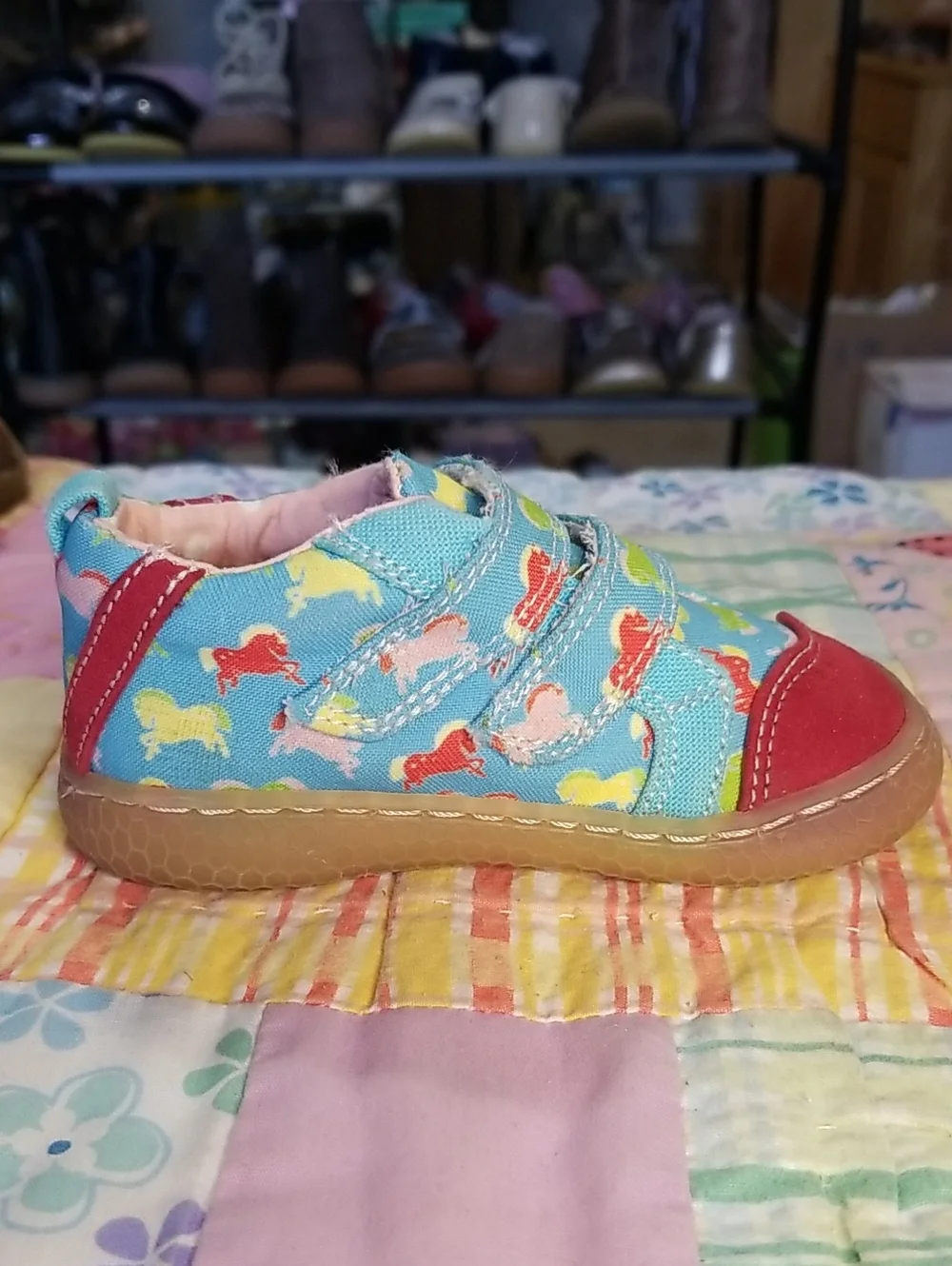 Livie & Luca HTF Light Blue Horsey Sneakers with Red Suede Trim Size 5
